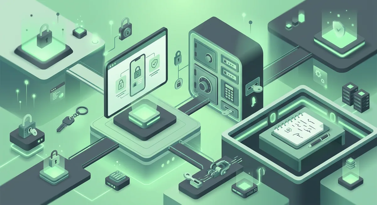 Secure crypto wallet password setup with devices, vault locks, and separate recovery storage
