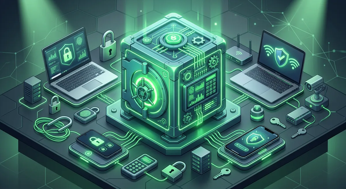 Devices protected by locks around a crypto vault
