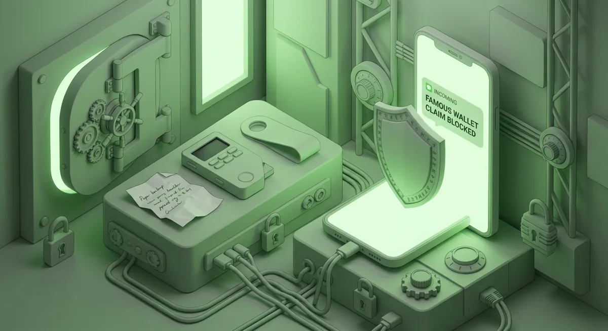 Illustration of a suspicious Satoshi wallet message blocked by wallet security protections