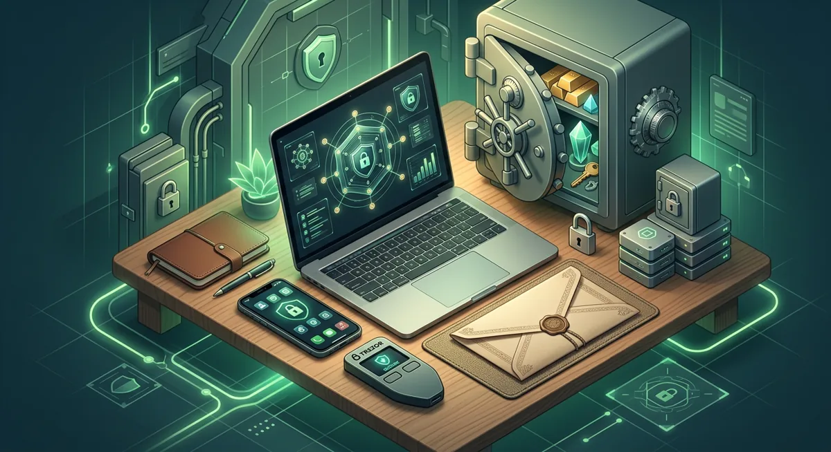 Secure wallet recovery workspace with devices, vaults, and protected backup paper